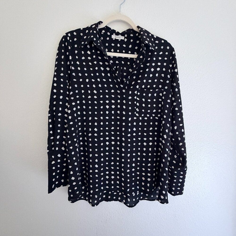 Pleione Black & White Polka Dot Long Sleeve Blouse